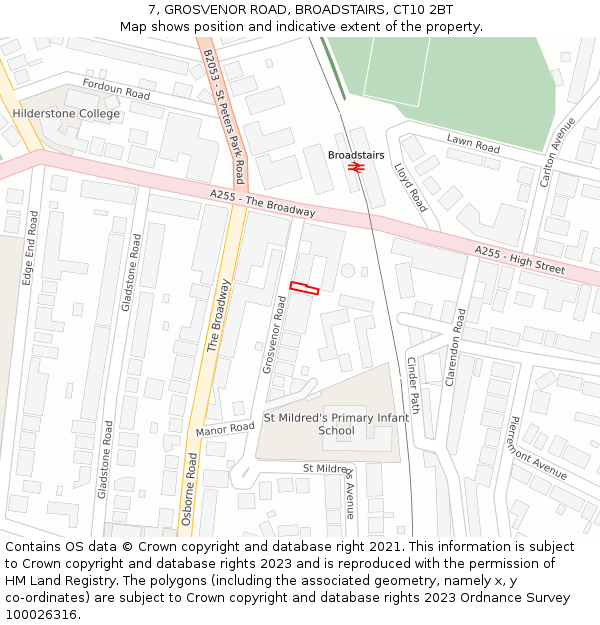 7, GROSVENOR ROAD, BROADSTAIRS, CT10 2BT: Location map and indicative extent of plot