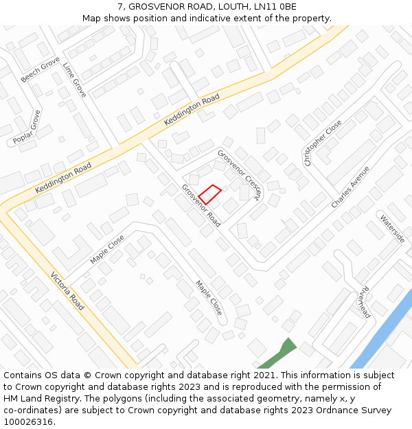 7, GROSVENOR ROAD, LOUTH, LN11 0BE: Location map and indicative extent of plot