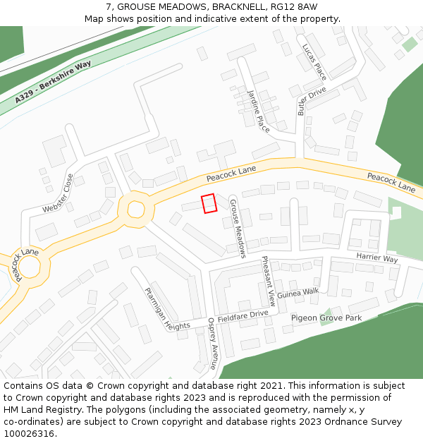 7, GROUSE MEADOWS, BRACKNELL, RG12 8AW: Location map and indicative extent of plot