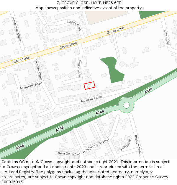 7, GROVE CLOSE, HOLT, NR25 6EF: Location map and indicative extent of plot
