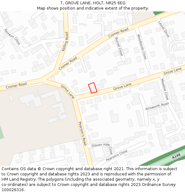 7, GROVE LANE, HOLT, NR25 6EG: Location map and indicative extent of plot