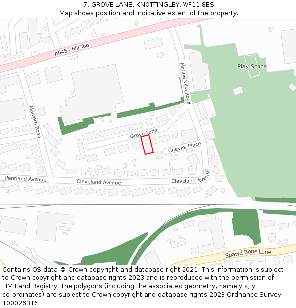 7, GROVE LANE, KNOTTINGLEY, WF11 8ES: Location map and indicative extent of plot