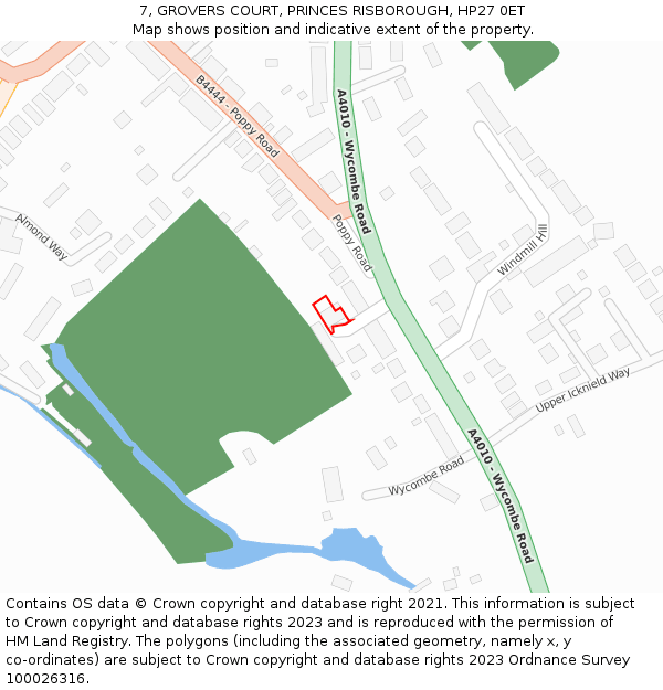 7, GROVERS COURT, PRINCES RISBOROUGH, HP27 0ET: Location map and indicative extent of plot