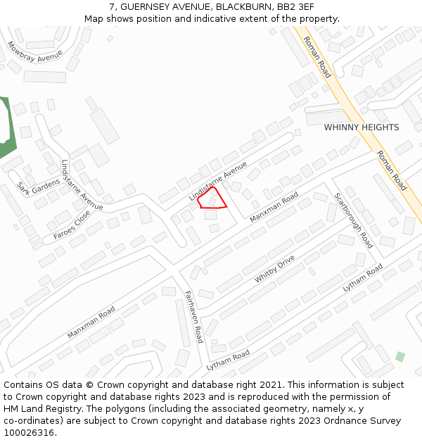 7, GUERNSEY AVENUE, BLACKBURN, BB2 3EF: Location map and indicative extent of plot