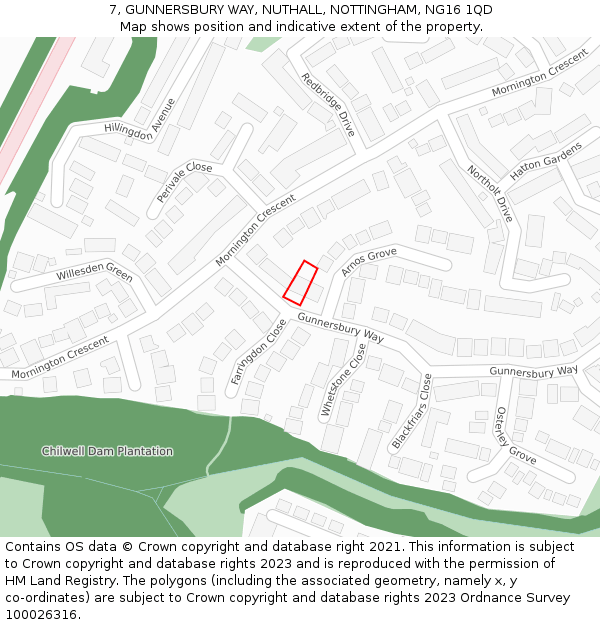 7, GUNNERSBURY WAY, NUTHALL, NOTTINGHAM, NG16 1QD: Location map and indicative extent of plot