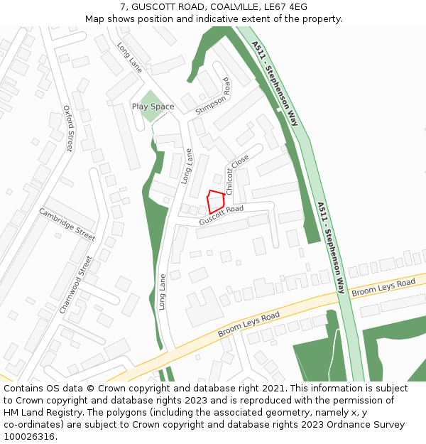 7, GUSCOTT ROAD, COALVILLE, LE67 4EG: Location map and indicative extent of plot