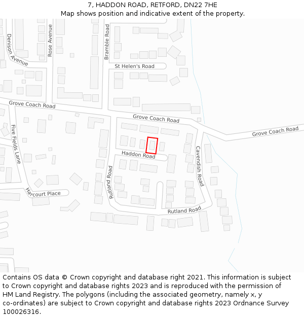 7, HADDON ROAD, RETFORD, DN22 7HE: Location map and indicative extent of plot