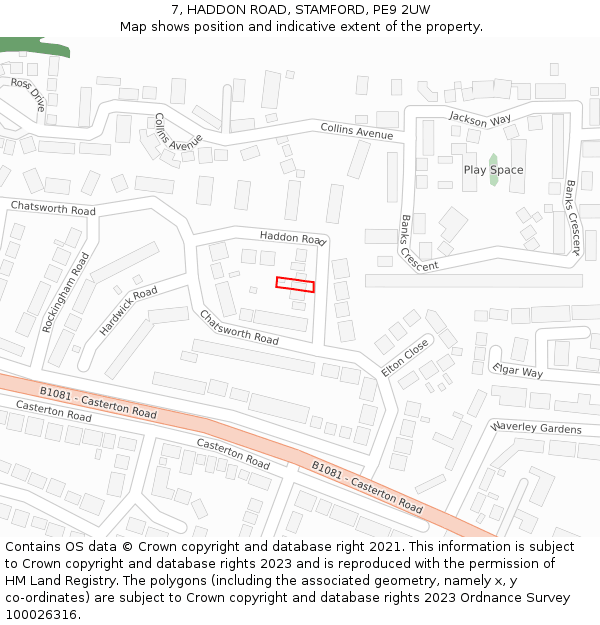 7, HADDON ROAD, STAMFORD, PE9 2UW: Location map and indicative extent of plot