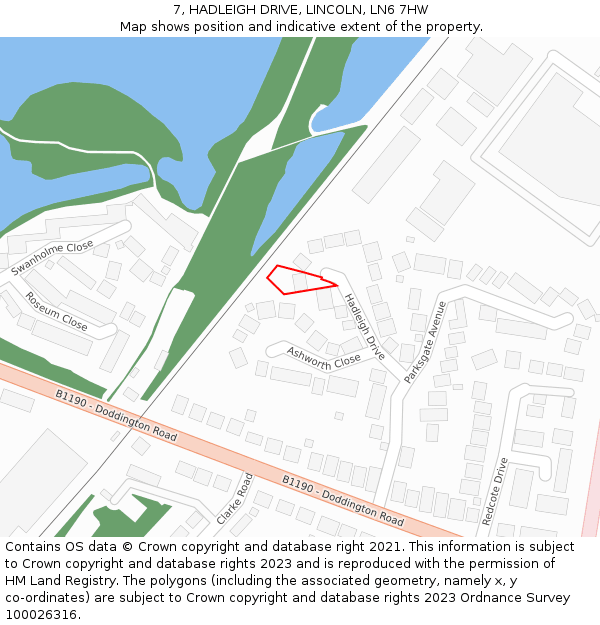 7, HADLEIGH DRIVE, LINCOLN, LN6 7HW: Location map and indicative extent of plot