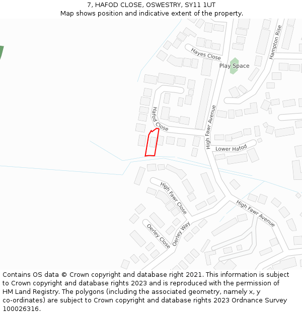 7, HAFOD CLOSE, OSWESTRY, SY11 1UT: Location map and indicative extent of plot