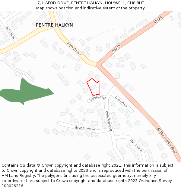 7, HAFOD DRIVE, PENTRE HALKYN, HOLYWELL, CH8 8HT: Location map and indicative extent of plot