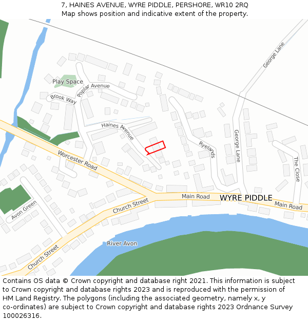 7, HAINES AVENUE, WYRE PIDDLE, PERSHORE, WR10 2RQ: Location map and indicative extent of plot