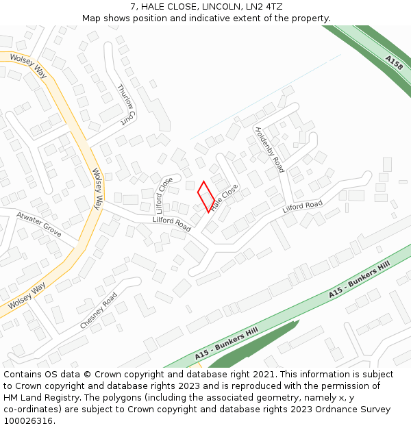 7, HALE CLOSE, LINCOLN, LN2 4TZ: Location map and indicative extent of plot