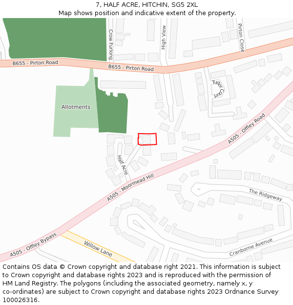 7, HALF ACRE, HITCHIN, SG5 2XL: Location map and indicative extent of plot