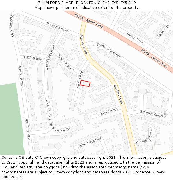 7, HALFORD PLACE, THORNTON-CLEVELEYS, FY5 3HP: Location map and indicative extent of plot