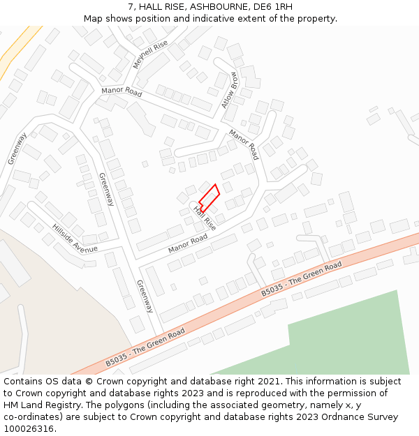 7, HALL RISE, ASHBOURNE, DE6 1RH: Location map and indicative extent of plot