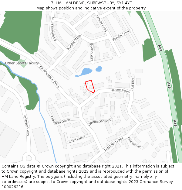 7, HALLAM DRIVE, SHREWSBURY, SY1 4YE: Location map and indicative extent of plot