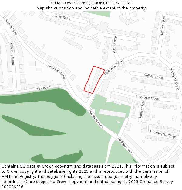 7, HALLOWES DRIVE, DRONFIELD, S18 1YH: Location map and indicative extent of plot