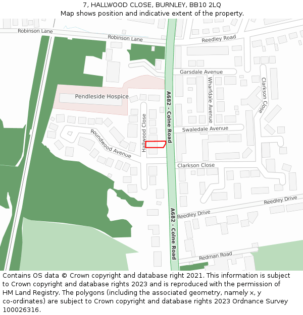 7, HALLWOOD CLOSE, BURNLEY, BB10 2LQ: Location map and indicative extent of plot