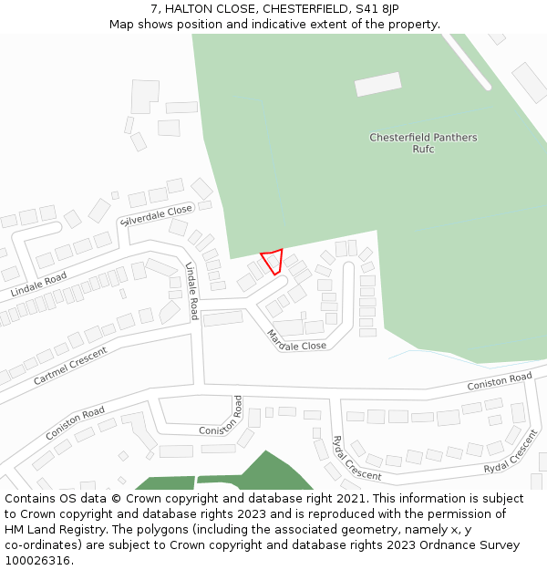 7, HALTON CLOSE, CHESTERFIELD, S41 8JP: Location map and indicative extent of plot