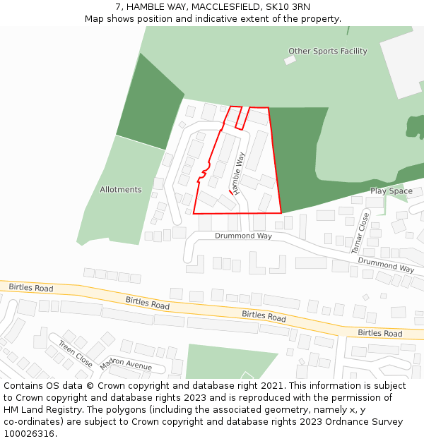 7, HAMBLE WAY, MACCLESFIELD, SK10 3RN: Location map and indicative extent of plot