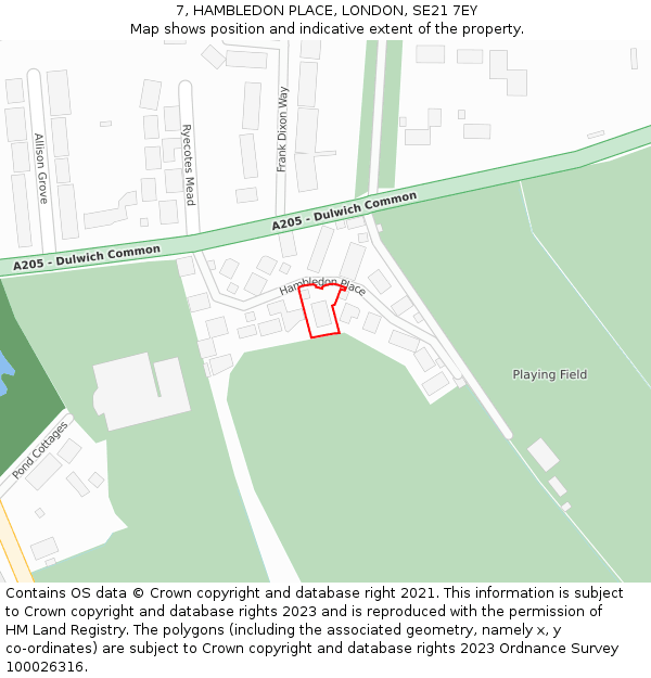 7, HAMBLEDON PLACE, LONDON, SE21 7EY: Location map and indicative extent of plot