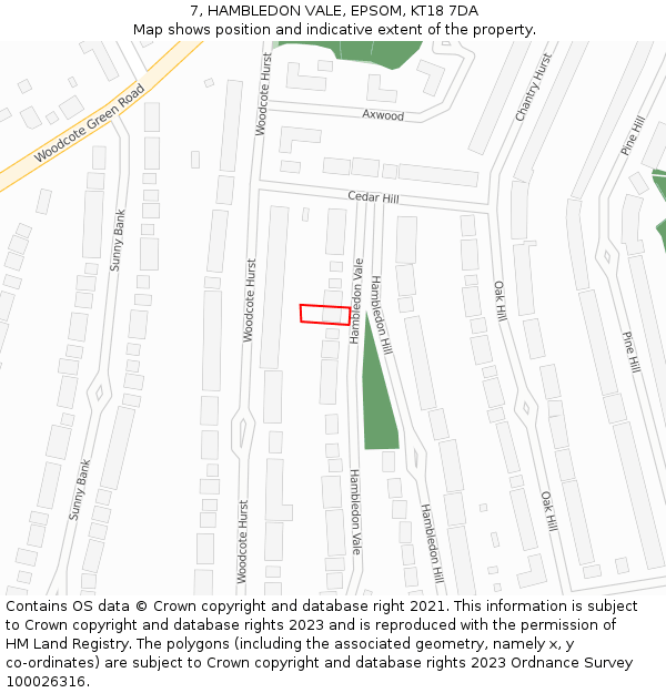7, HAMBLEDON VALE, EPSOM, KT18 7DA: Location map and indicative extent of plot