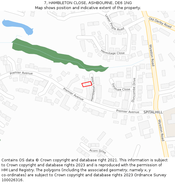 7, HAMBLETON CLOSE, ASHBOURNE, DE6 1NG: Location map and indicative extent of plot
