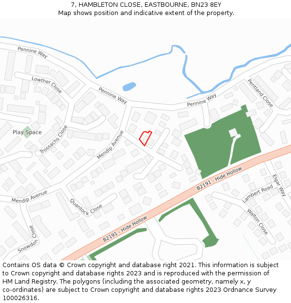 7, HAMBLETON CLOSE, EASTBOURNE, BN23 8EY: Location map and indicative extent of plot