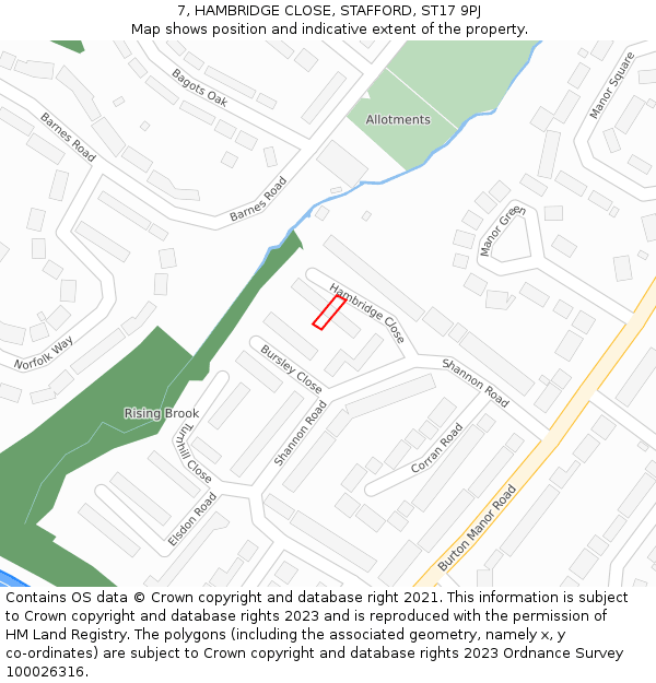 7, HAMBRIDGE CLOSE, STAFFORD, ST17 9PJ: Location map and indicative extent of plot
