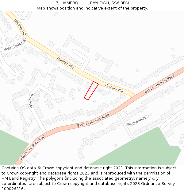 7, HAMBRO HILL, RAYLEIGH, SS6 8BN: Location map and indicative extent of plot