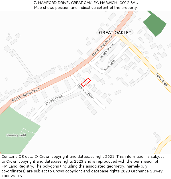 7, HAMFORD DRIVE, GREAT OAKLEY, HARWICH, CO12 5AU: Location map and indicative extent of plot