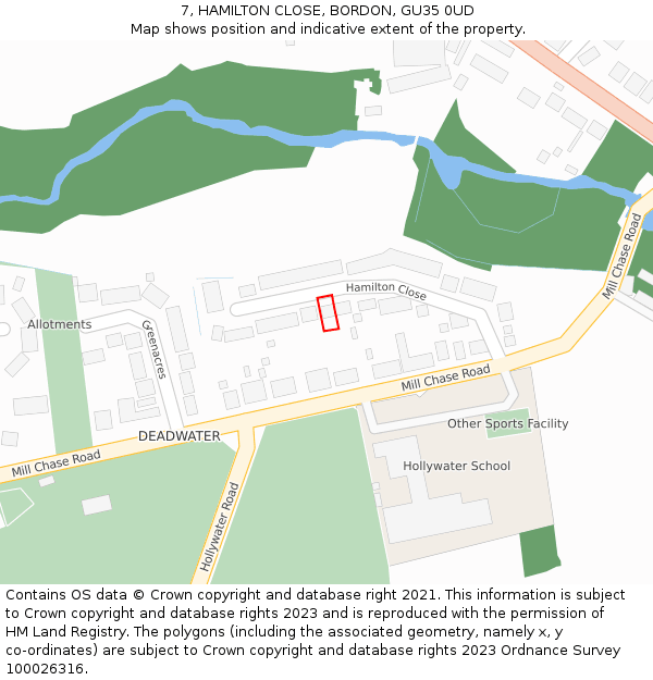 7, HAMILTON CLOSE, BORDON, GU35 0UD: Location map and indicative extent of plot