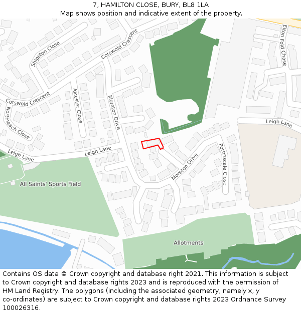 7, HAMILTON CLOSE, BURY, BL8 1LA: Location map and indicative extent of plot