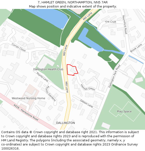 7, HAMLET GREEN, NORTHAMPTON, NN5 7AR: Location map and indicative extent of plot