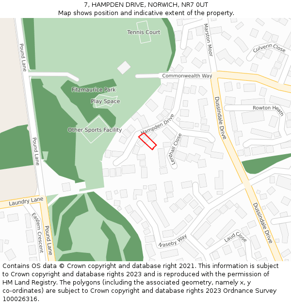 7, HAMPDEN DRIVE, NORWICH, NR7 0UT: Location map and indicative extent of plot