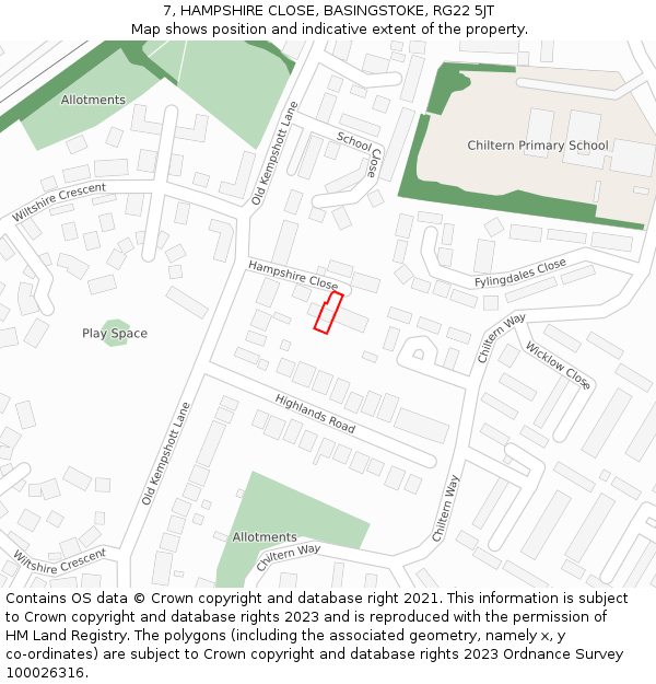 7, HAMPSHIRE CLOSE, BASINGSTOKE, RG22 5JT: Location map and indicative extent of plot