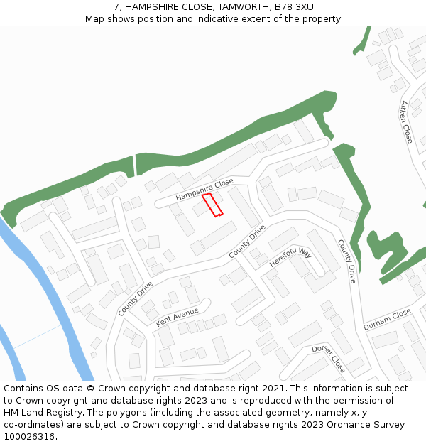 7, HAMPSHIRE CLOSE, TAMWORTH, B78 3XU: Location map and indicative extent of plot