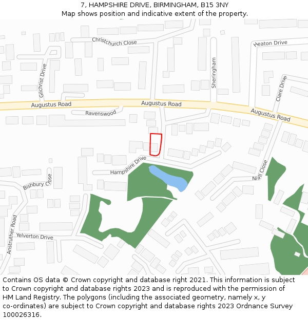 7, HAMPSHIRE DRIVE, BIRMINGHAM, B15 3NY: Location map and indicative extent of plot