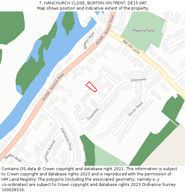 7, HANCHURCH CLOSE, BURTON-ON-TRENT, DE15 0AT: Location map and indicative extent of plot