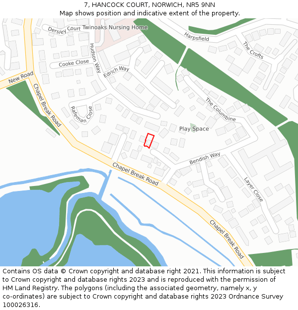 7, HANCOCK COURT, NORWICH, NR5 9NN: Location map and indicative extent of plot