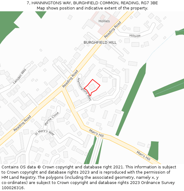 7, HANNINGTONS WAY, BURGHFIELD COMMON, READING, RG7 3BE: Location map and indicative extent of plot