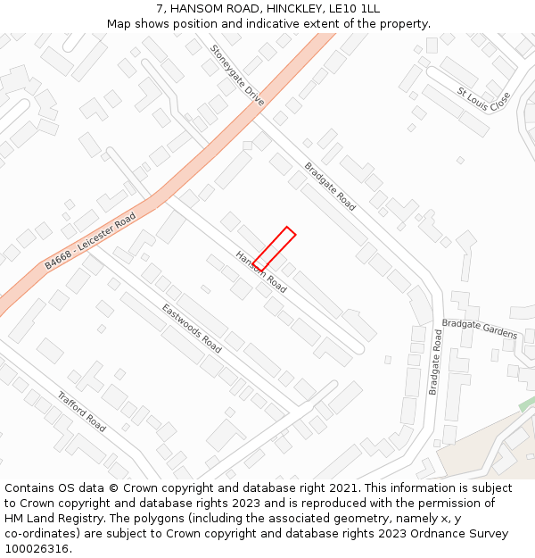 7, HANSOM ROAD, HINCKLEY, LE10 1LL: Location map and indicative extent of plot
