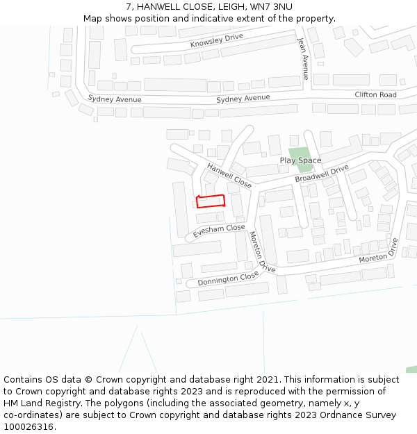 7, HANWELL CLOSE, LEIGH, WN7 3NU: Location map and indicative extent of plot