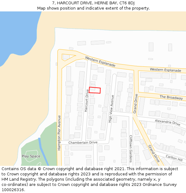 7, HARCOURT DRIVE, HERNE BAY, CT6 8DJ: Location map and indicative extent of plot