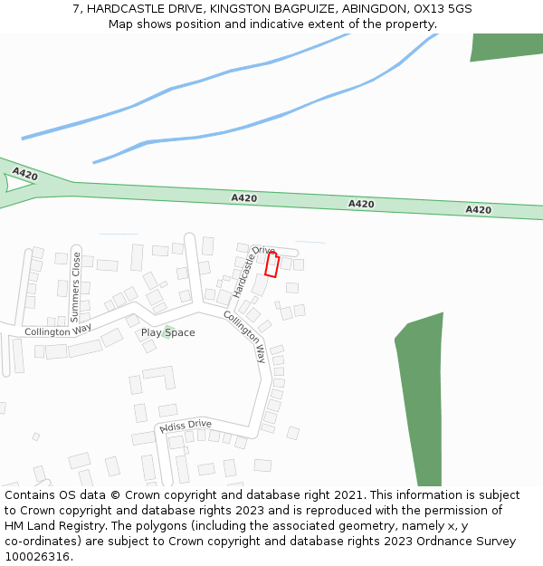 7, HARDCASTLE DRIVE, KINGSTON BAGPUIZE, ABINGDON, OX13 5GS: Location map and indicative extent of plot