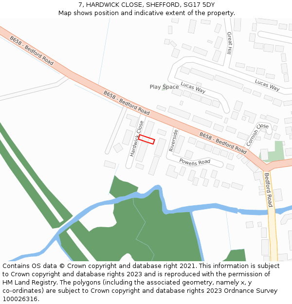 7, HARDWICK CLOSE, SHEFFORD, SG17 5DY: Location map and indicative extent of plot