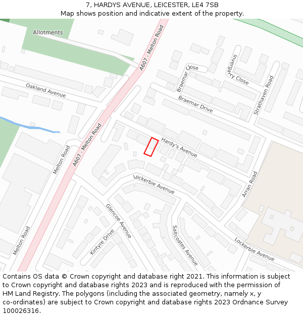 7, HARDYS AVENUE, LEICESTER, LE4 7SB: Location map and indicative extent of plot