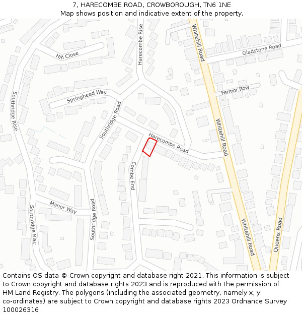 7, HARECOMBE ROAD, CROWBOROUGH, TN6 1NE: Location map and indicative extent of plot