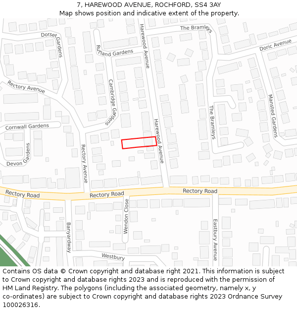 7, HAREWOOD AVENUE, ROCHFORD, SS4 3AY: Location map and indicative extent of plot